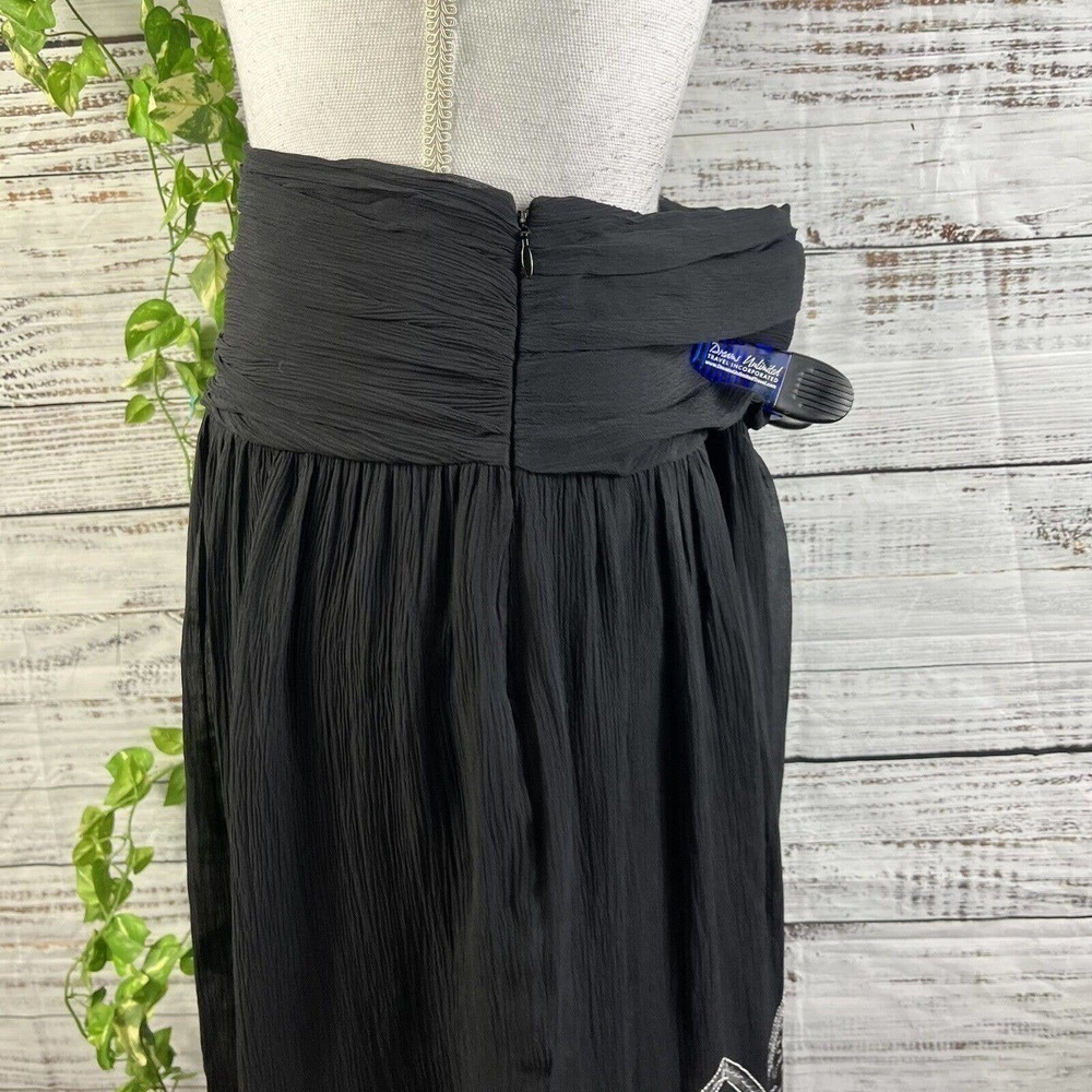 Nygard Skirt size 6 Black Sheer Crinkle Paisley Sequins Knee Full Boho Modest - Picture 9 of 11